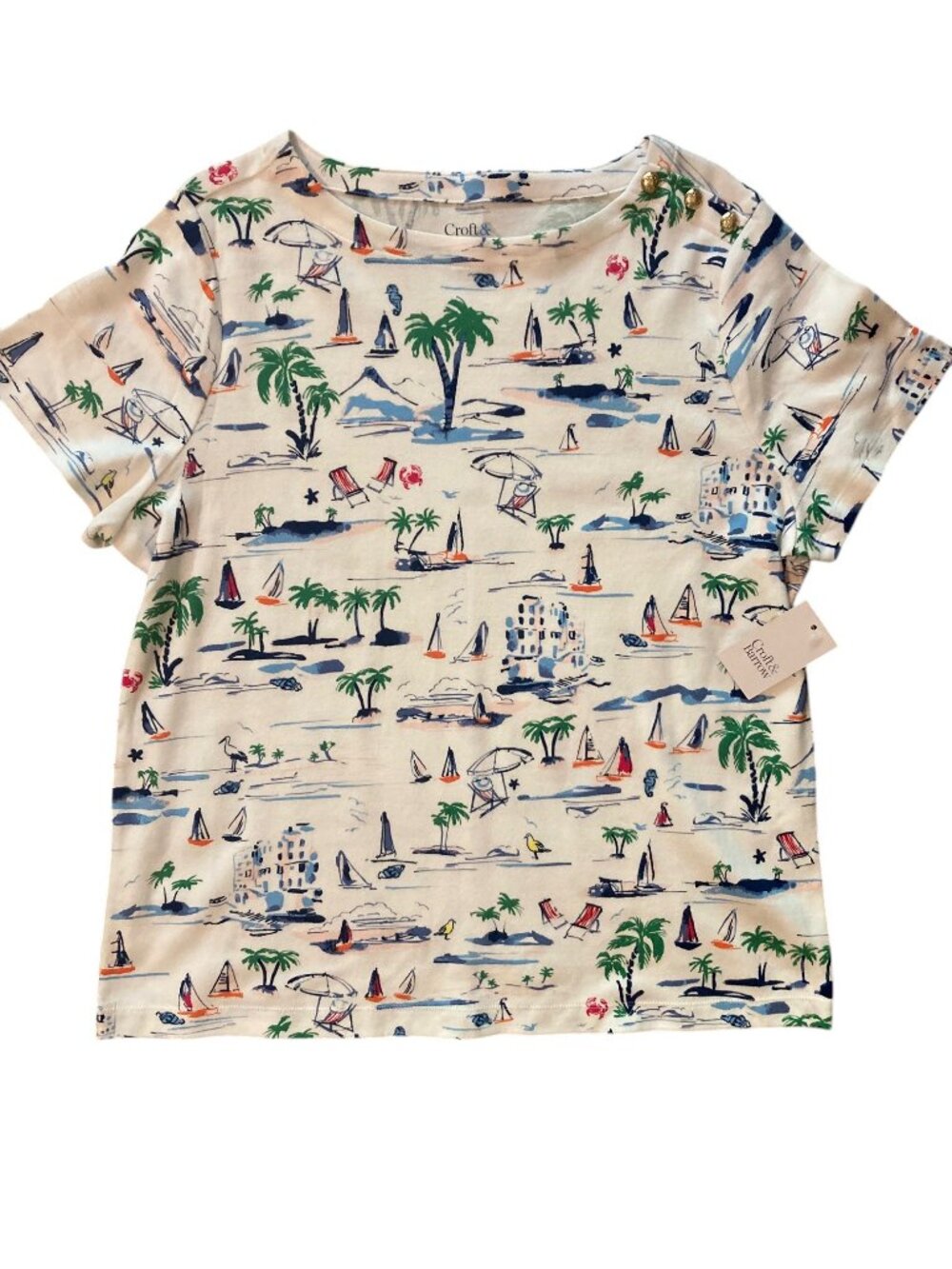 NEW! Women's CROFT & BARROW Nautical Beach Print Short-Sleeve Top Size XXL
